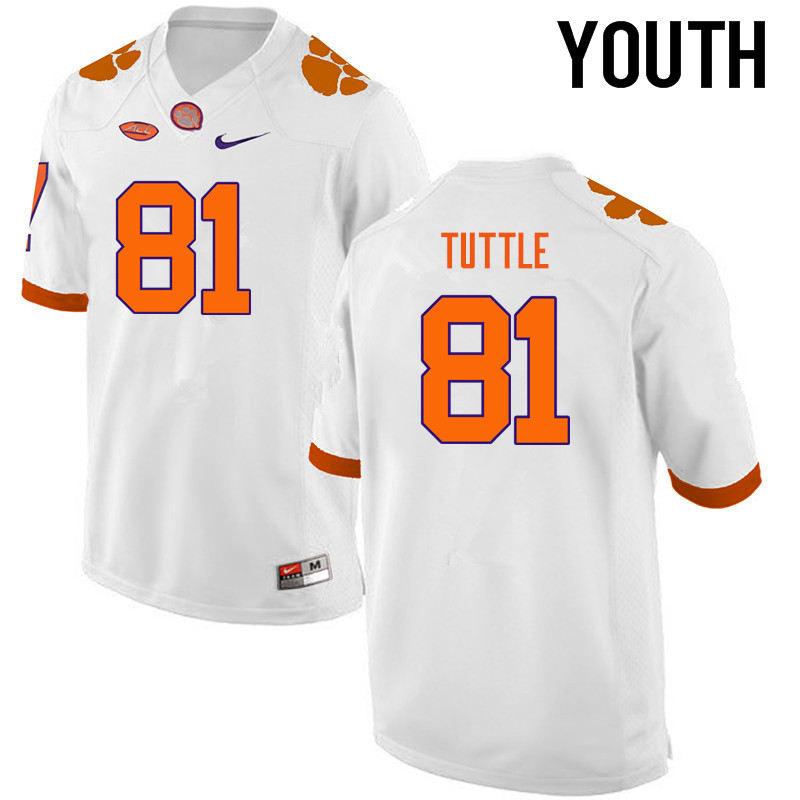 Youth Clemson Tigers #81 Kanyon Tuttle College Football Jerseys-White